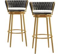 Set di 2 sgabelli da bar imbottiti in velluto in stile moderno, gambe in metallo dorato, altezza 65 cm, girevoli a 360°, sedie per ristorante, cucina, sala da pranzo, sgabello alto, comfort e lusso