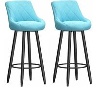 Set di 2 sgabelli da bar imbottiti in velluto, sgabello da cucina alto 26/30 pollici con gambe e poggiapiedi in metallo, sedie da bar per cucine, isola per la colazione. (Light Blue,75 cm)
