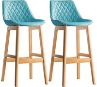 Set di 2 sgabelli da bar in legno massello, per bancone della cucina, seduta in ecopelle, design imbottito in stile casale, altezza 61 cm