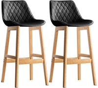Set di 2 sgabelli da bar in legno massello, per bancone della cucina, seduta in ecopelle, design imbottito in stile casale, altezza 61 cm