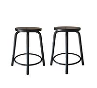 Set di 2 sgabelli da bar in metallo con seduta in legno massello, sedie rotonde alte 61 cm, elegante finitura nera opaca, elegante arredamento per cucina e casa