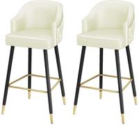 Set di 2 sgabelli da bar in pelle con design trapuntato a bottone, gambe in metallo e bordo a chiodo, per cucina