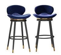 Set di 2 sgabelli da bar in velluto con schienale, sedie moderne da cucina a isola, base imbottita in metallo, eleganti sedute da bancone (blu, gambe nere da 65 cm)