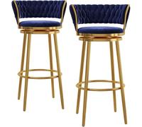 Set di 2 sgabelli da bar in velluto di lusso, con gambe in metallo dorato, altezza 65 cm, per cucina, sala da pranzo, girevoli a 360°, per comfort e stile da ristorante