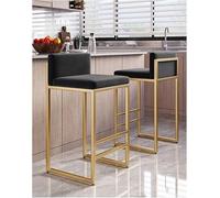 Set di 2 sgabelli da bar in velluto nero con schienale, gambe in metallo dorato, seduta imbottita per colazione, cucina, bancone (altezza 55 cm), opzione di seduta elegante e confortevole