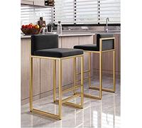 Set di 2 sgabelli da bar in velluto nero imbottito con schienale, gambe in metallo dorato, eleganti sedie da bancone per la colazione e la cucina, per la decorazione della casa moderna