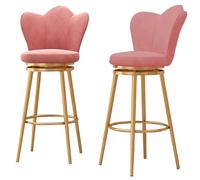 Set di 2 sgabelli da bar in velluto rosa con schienale, girevole a 360°, design moderno, sedie da cucina con poggiapiedi, altezza 75,2 cm, eleganti sedie da bar