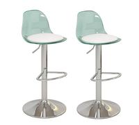 Set di 2 sgabelli da bar moderni in acrilico, regolabili e girevoli, con seduta in pelle sintetica e schienale in acrilico, ideali per la cucina di casa, colore: verde