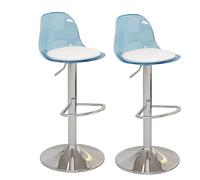 Set di 2 sgabelli da bar moderni in acrilico, regolabili in altezza, con seduta girevole in similpelle e schienale elegante in acrilico, colore blu, ideali per la casa e la cucina (taglia un