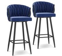Set di 2 sgabelli da bar moderni in velluto, altezza 65 cm, sedie girevoli per cucina, colazione, pub, isola, elegante blu con gambe nere