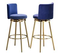 Set di 2 sgabelli da bar moderni in velluto, colore oro e blu | Il moderno set di sgabelli da bar in velluto include 2 sedie da bancone, con un elegante design oro e blu per una cucina