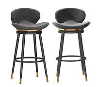 Set di 2 sgabelli da bar moderni in velluto con supporto per la parte centrale dello schienale, sedie da cucina imbottite con base in metallo, altezza 65 cm (grigio, gambe nere)