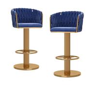 Set di 2 sgabelli da bar moderni in velluto dorato - Sgabello girevole regolabile in altezza con schienale, per cucina, casa, bar, isola, elegante design intrecciato