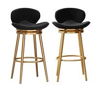 Set di 2 sgabelli da bar moderni in velluto, sedie imbottite con schienale medio e base in metallo, seduta a isola da cucina, nero con gambe dorate, altezza 65 cm