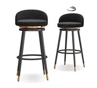 Set di 2 sgabelli da bar neri girevoli a 360°, schienale e poggiapiedi regolabili in altezza 65 cm, design moderno per cucina, sala da pranzo, casa, bar, seduta confortevole