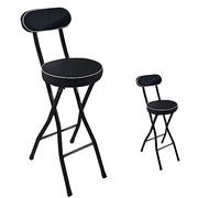 Set di 2 sgabelli da bar pieghevoli con schienale e poggiapiedi, design rotondo compatto, seduta imbottita, colore nero, altezza 65 cm, facile da riporre