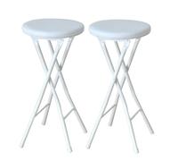 Set di 2 sgabelli da bar pieghevoli con schienale scoperto, sedie portatili e pieghevoli, per cucina o sala giochi, bianco, 49 cm
