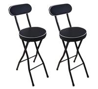 Set di 2 sgabelli da bar pieghevoli moderni con schienale, portatili, rotondi, sedie da cucina con poggiapiedi, nessun montaggio richiesto, ideali per sala da pranzo, soggiorno, giardino (nero)
