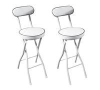 Set di 2 sgabelli da bar pieghevoli moderni con schienale, portatili, rotondi, sedie da cucina con poggiapiedi, nessun montaggio richiesto, ideali per sala da pranzo, soggiorno, giardino (bianco)