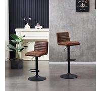 Set di 2 sgabelli da bar regolabili con schienale, seduta imbottita in finta pelle scamosciata, girevole a 360°, design perfetto per bistrot, bar, cucina e ufficio