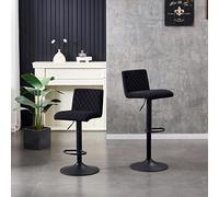 Set di 2 sgabelli da bar regolabili con schienale, seduta in velluto nero, poggiapiedi girevole a 360°, perfetti per bistrot, bar, cucina e ufficio