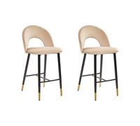 Set di 2 Sgabelli da Bar Retrò Glamour in Velluto Beige Falton