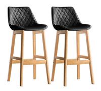 Set di 2 sgabelli da bar rustici in legno massello con seduta imbottita in ecopelle, eleganti mobili da cucina per sala da pranzo e bar di casa