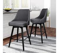Set di 2 sgabelli da bar spessi e imbottiti, sedie da cucina con schienale alto e poggiapiedi, gambe in legno grigio, tessuto di lino, perfette per colazioni e sale da pranzo, controsoffitti della