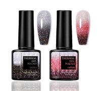 Set di 2 smalti in gel UV, cambio di temperatura, con effetto glitter, colore nero e rosso, cambia temperatura, smalto Soak Off UV LED, per nail art fai da te, manicure a casa (rosso)