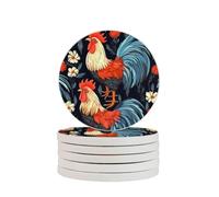 Set di 2 sottobicchieri a forma di gallo con pulcino della fattoria, assorbenti, in diatomite, ad asciugatura rapida, per bevande, tazze rotonde, per tavolo, bar, decorazione per la casa