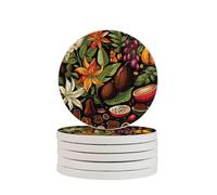 Set di 2 sottobicchieri a forma di pianta di cacao con foglie e fiori, in diatomite, ad asciugatura rapida, per bevande, tazze rotonde, per tavolo, bar, decorazione per la casa
