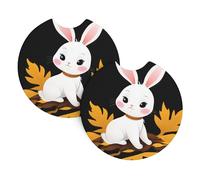 Set di 2 sottobicchieri BROLEO Little White Rabbit su foglie morte, con stampa inodore, per tutti i portabicchieri standard, perfetti per auto, camion, SUV da 6,9 cm