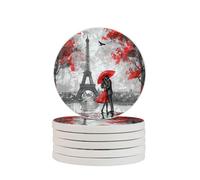 Set di 2 sottobicchieri con pittura a olio e Torre Eiffel, assorbenti in diatomite, ad asciugatura rapida, per bevande, tazze rotonde per tavolo, bar, decorazione per la casa