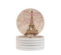 Set di 2 sottobicchieri in diatomite assorbenti in diatomite con Torre Eiffel, ad asciugatura rapida, per bevande, tazze rotonde per tavolo, bar, decorazione per la casa