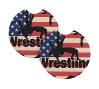 Set Di 2 Sottobicchieri Per Auto American Wrestling Flag Sottobicchieri Per Portabicchieri Per Auto Universali Antiscivolo Tappetino Per Tazze Da Tè, Per Ufficio, Barca, Uomo, 6.9cm