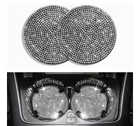 Set di 2 sottobicchieri per auto, antiscivolo, antiurto, con design di lusso con strass, realizzati in PVC morbido gomma impermeabile (bianco)