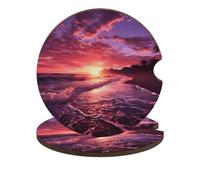 Set di 2 sottobicchieri per auto, antiscivolo, universali, con scritta "Beach Sunset", 6,6 cm, set di accessori per interni dell'auto, unisex