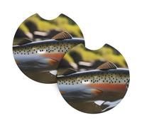 Set Di 2 Sottobicchieri Per Auto Brook Trout Fly Fishing Picture Sottobicchieri Da Auto Riutilizzabili Semplici Tappetino Per Birra Bottiglie, Per Ristorante, Casa, Suv, 6.9cm