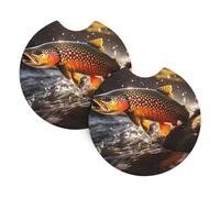 Set Di 2 Sottobicchieri Per Auto Brook Trout Fly Fishing Picture Sottobicchieri Da Caffè Impermeabili Decorazioni Tappetino Per Tazza Da Caffè, Per Ufficio, Uomo, Barca, 6.9cm