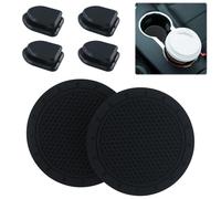 Set di 2 sottobicchieri per auto con 4 gancio anteriore dell'auto, inserto universale per portabevande in silicone, antiscivolo, accessori per interni auto (nero)