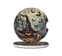 Set di 2 sottobicchieri per auto con stampa a forma di cappello da strega - Tappetini in ceramica per bicchieri - Sottobicchieri con inserto portaoggetti, accessori per interni auto per uomo e donna