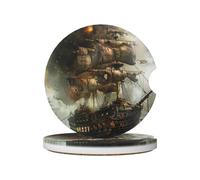 Set di 2 sottobicchieri per auto con stampa di una nave pirata - Tappetini in ceramica per bicchieri - Sottobicchieri con inserto per supporto, accessori per interni auto per uomo e donna