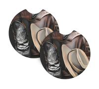 Set Di 2 Sottobicchieri Per Auto Cowboy Black Hat Western Boots Pattern Sottobicchieri Per Portabicchieri Per Auto Impermeabili Universali Tappetino Per Bicchieri, Per Uomo, Barca, Casa, 6.9cm