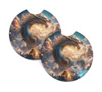 Set Di 2 Sottobicchieri Per Auto Dragon In The Heavenly Palace Sottobicchieri Veicolo Accessori Interno Antiscivolo Tappetino Per Bicchieri, Per Barca, Camion, Bar, 6.9cm