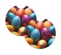 Set Di 2 Sottobicchieri Per Auto Easter Day Colorful Eggs Sottobicchieri Per Portabicchieri Per Auto Riutilizzabili Impermeabili Tappetino Per Tazza Da Caffè, Per Donna, Tavolo, Casa, 6.9cm