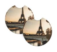 Set Di 2 Sottobicchieri Per Auto French Paris Tour Eiffel Tower Printing Sottobicchieri Da Auto Riutilizzabili Decorazioni Tappetino Per Birra Bottiglie, Per Veicolo, Casa, Tavolo, 6.9cm