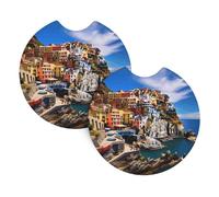 Set Di 2 Sottobicchieri Per Auto Manarola Italy Cinque Terre Coastal Town Sottobicchieri Da Caffè Impermeabili Semplici Tappetino Per Bicchieri, Per Donna, Tavolo, Bar, 6.9cm