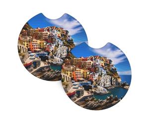 Set Di 2 Sottobicchieri Per Auto Manarola Italy Cinque Terre Coastal Town Sottobicchieri Da Caffè Impermeabili Semplici Tappetino Per Bicchieri, Per Donna, Tavolo, Bar, 6.9cm