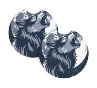 Set Di 2 Sottobicchieri Per Auto Moon Howling Wolf Sottobicchieri Da Caffè Resistenti Riutilizzabili Tappetino Per Tazza Da Caffè, Per Ristorante, Tavolo, Barca, 6.9cm