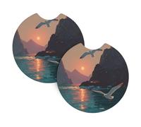 Set di 2 sottobicchieri per auto, motivo: gabbiani BROLEO prima del tramonto, inodore, per tutti i portabicchieri standard, perfetti per auto, camion, SUV, 6,9 cm